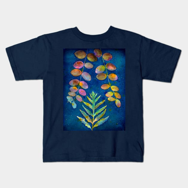 Botanical cyanotype and watercolor Kids T-Shirt by redwitchart